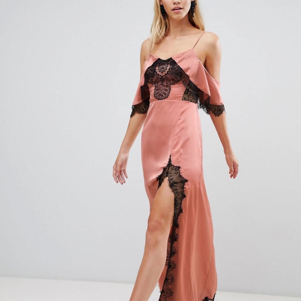 ASOS Lace Paneled Cold Shoulder Maxi Dress